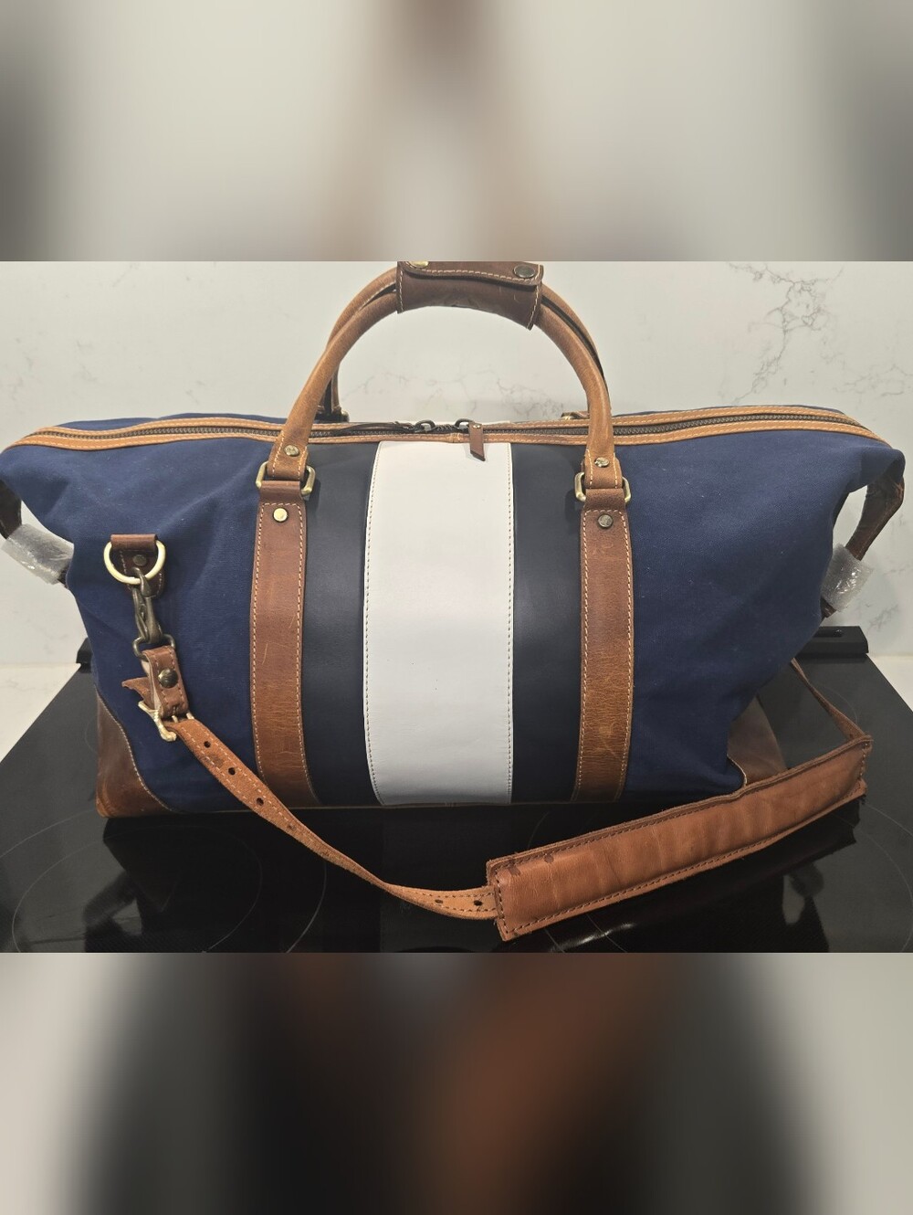 FH Wadsworth Leather Striped Canvas Bag